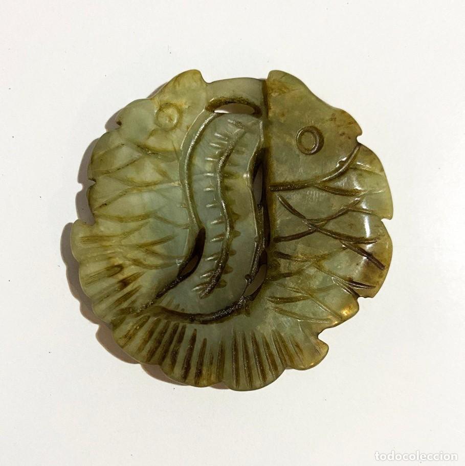 Arte: Colgante de jade nefrita / serpentina tallado - Doble Pez (Shuangyu)