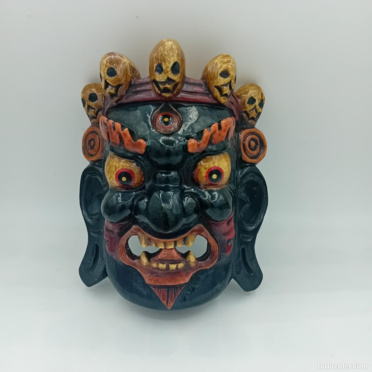 Arte: M&aacute;scara Mahakala Budista Madera Nepal Tallada a Mano / Hand-Carved Wooden Mahakala Mask From Nepal