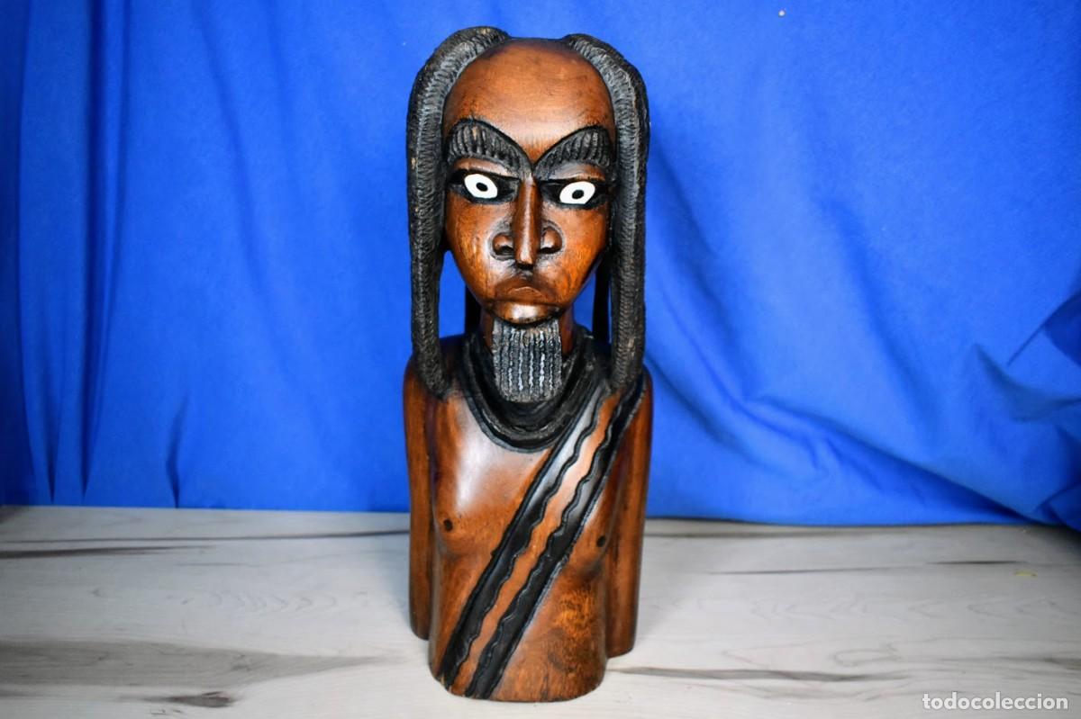 Arte: Gran busto africano de 47 cm - Madera maciza noble y pesada - Talla artesanal