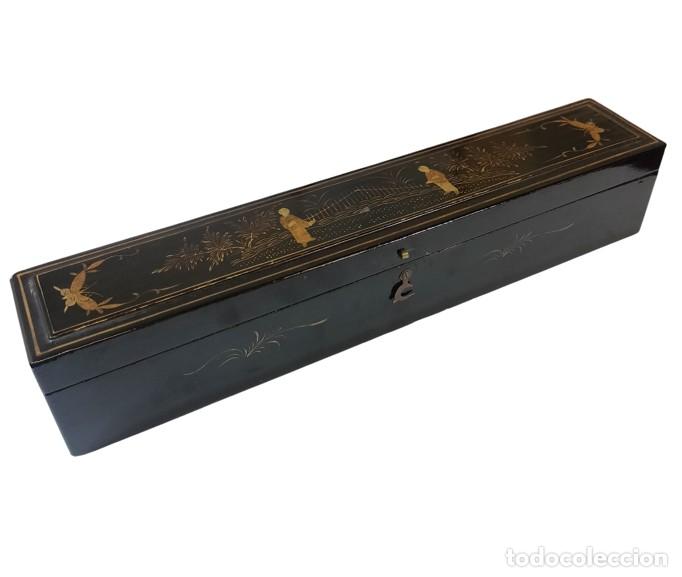 Arte: ANTIGUA CAJA PARA ABANICO DE ESTILO CANTON&Eacute;S. MADERA LACADA. CHINA. SIGLO XIX.