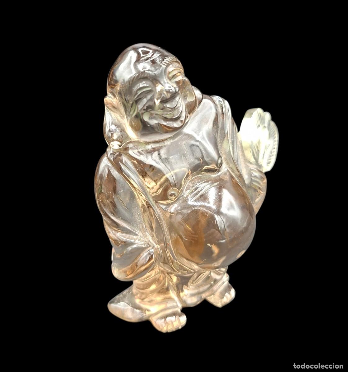 Arte: HOTEI O BUDA DE LA RISA TALLADO EN CUARZO AHUMADO