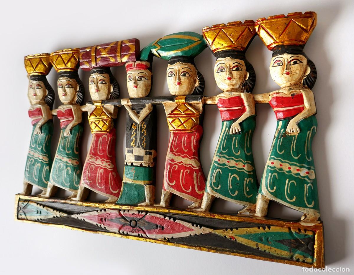Art: RELIEVE FRISO DE COLGAR TALLA TABLILLA DE MADERA TECA CALADA BALINESA INDONESIA ARTE &Eacute;TNICO VINTAGE