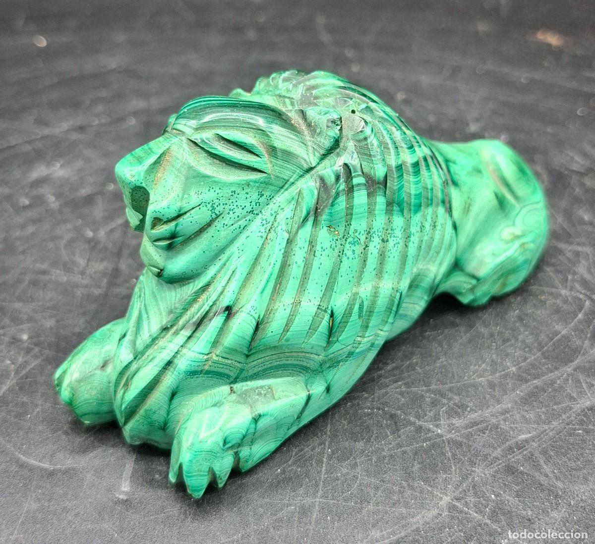Arte: FIGURA TALLADA A MANO DE LEON EN MALAQUITA PULIDA