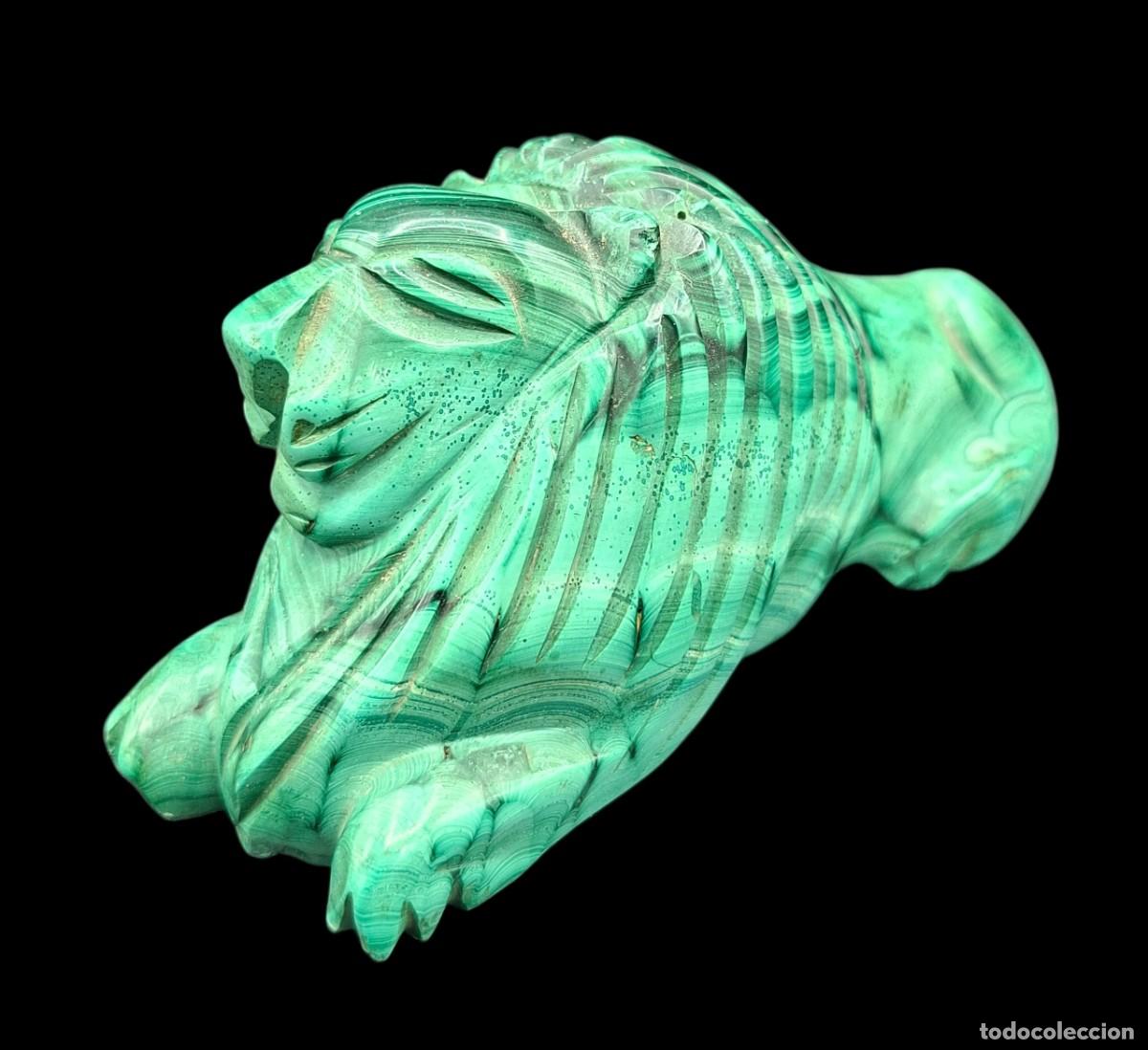 Arte: FIGURA TALLADA A MANO DE LEON EN MALAQUITA PULIDA