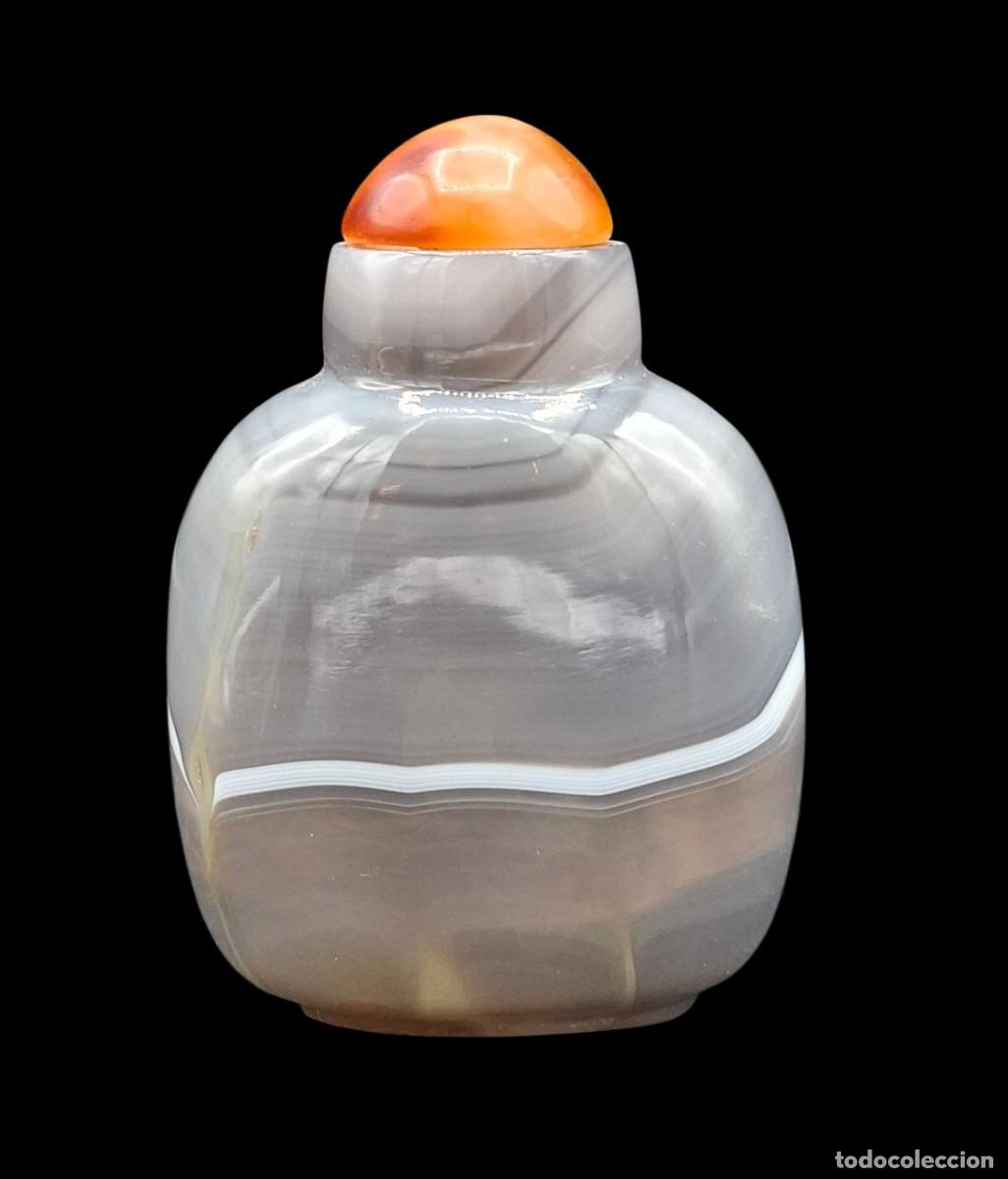 Arte: SNUFF BOTTLE CHINO TALLADO A MANO EN AGATA BANDEADA