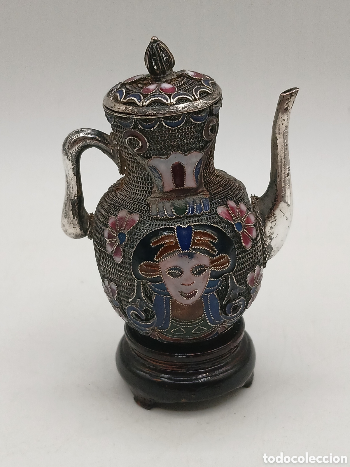 Arte: Miniatura. Antigua tetera filigrana y esmalte cloisonne. Oriental
