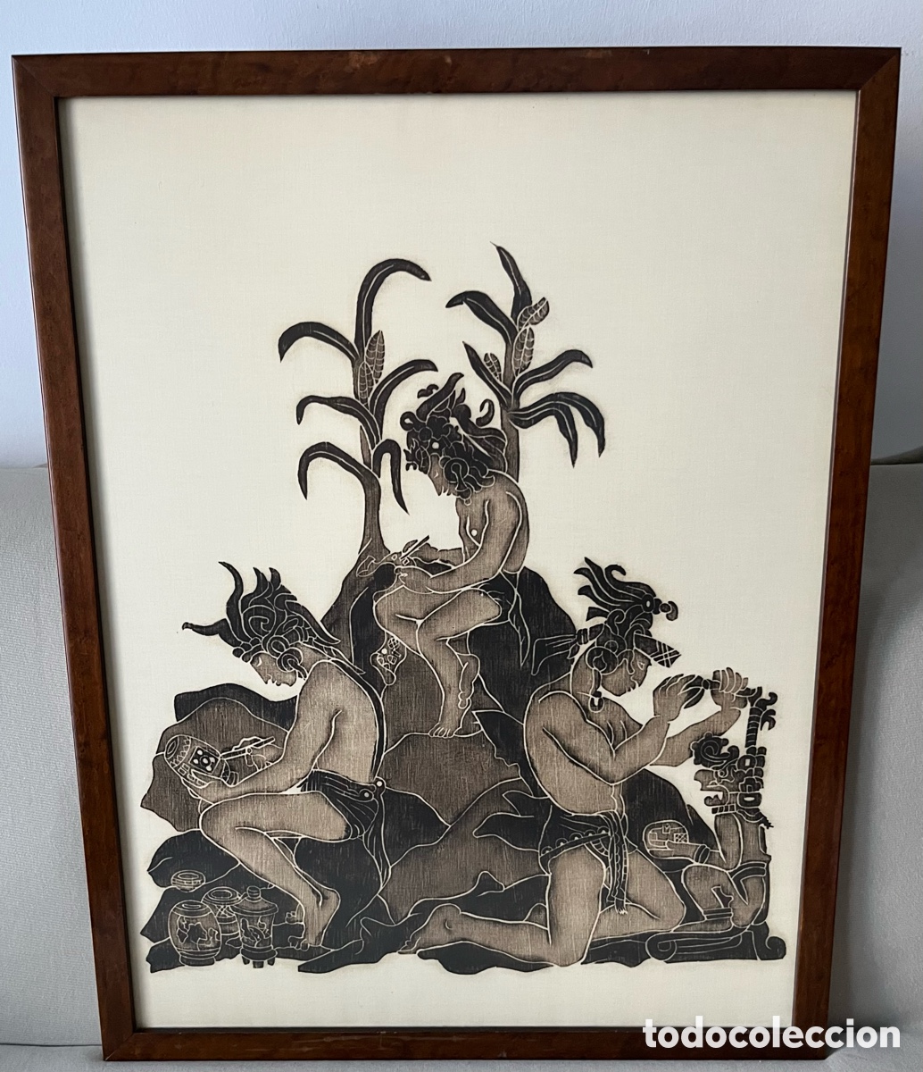 Arte: Cuadro con grabado en tela - Mayas