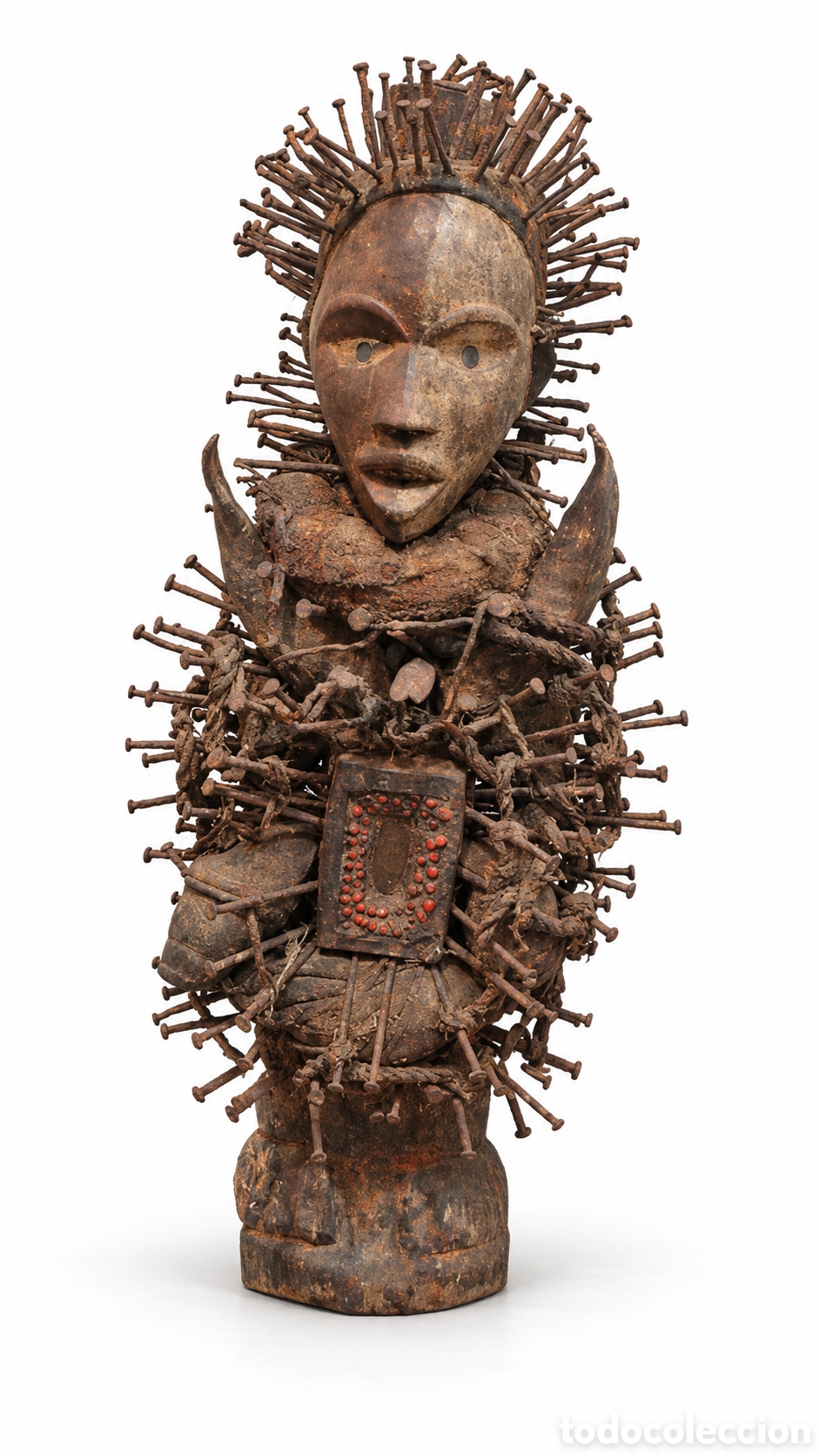 Kunst: IMPRESIONANTE FIGURA NKISI NKONDI 55cm&ndash; TRADICI&Oacute;N KONGO &ndash; ESCULTURA AFRICANA CON CLAVOS DE HIERRO