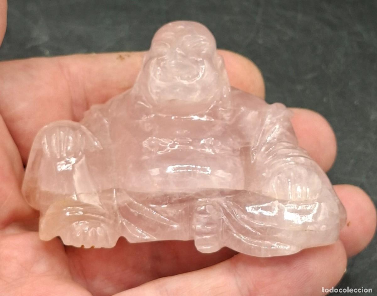 Arte: Figura de Buda Sonriente en cuarzo rosa - Foto 1