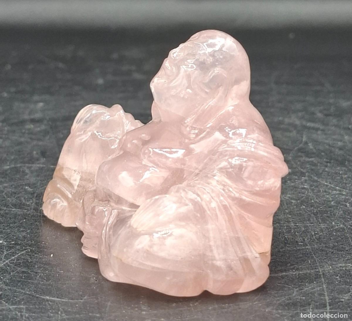 Arte: Figura de Buda Sonriente en cuarzo rosa - Foto 3