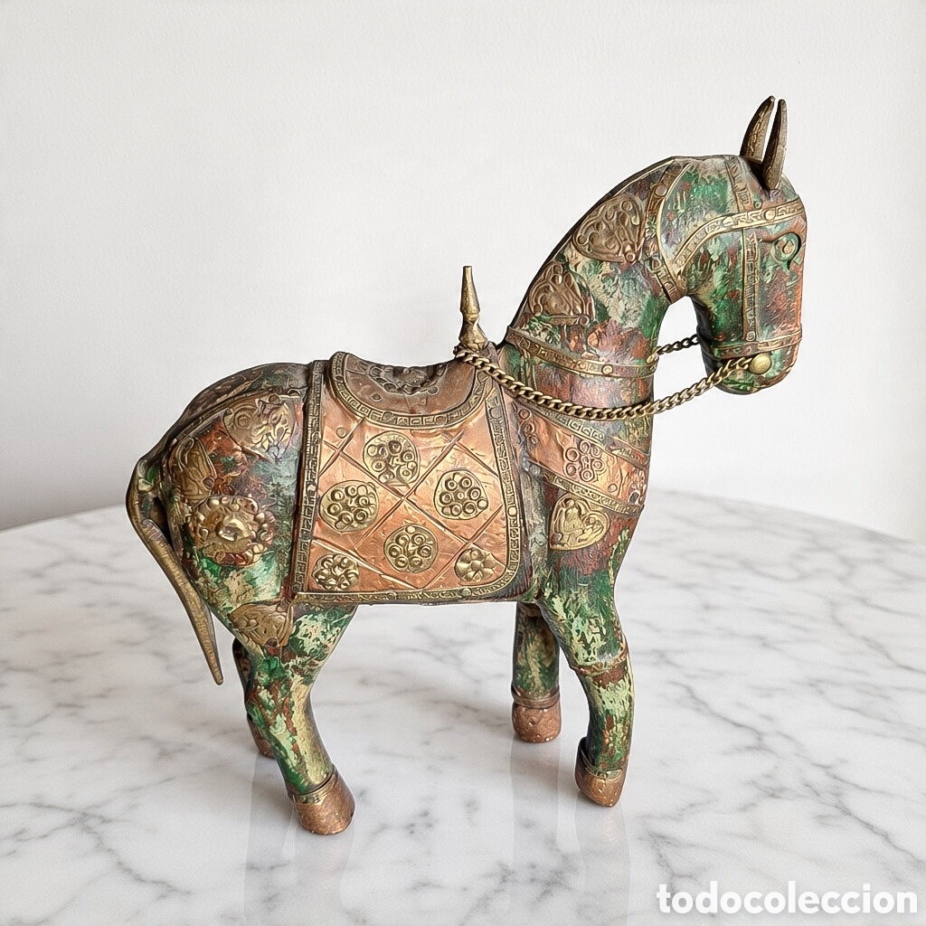 Arte: Caballo India Antiguo Madera Lat&oacute;n &Eacute;tnico Vintage