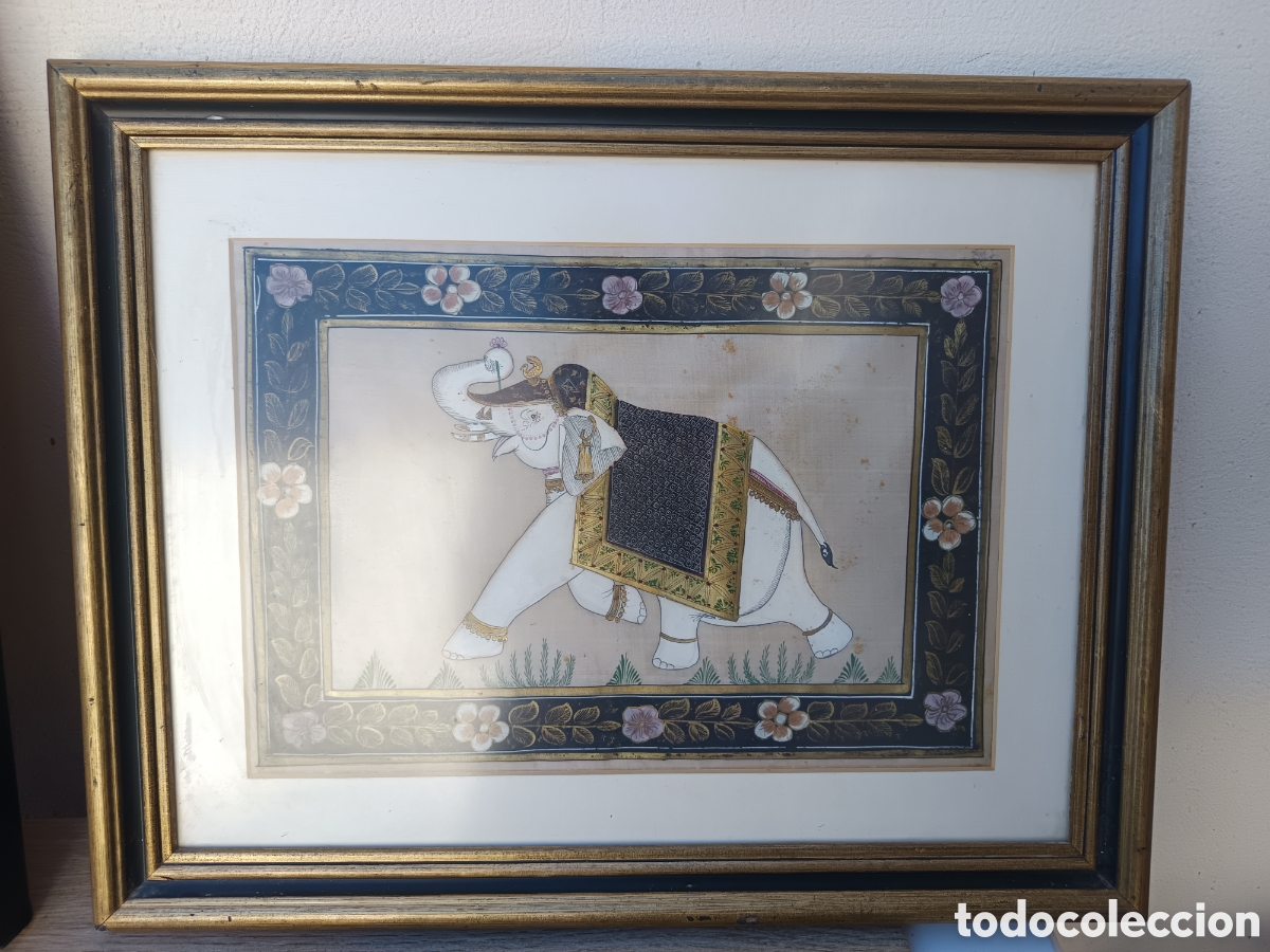 Arte: CUADRO DE SEDA INDIA ELEFANTE MEDIDAS 46,5 cm x 36,5 cm