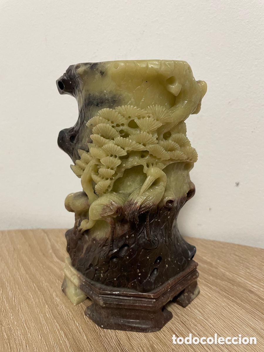Arte: BOTE PORTALAPICES O PINCELES ESTEATITA, PIEDRA JAB&Oacute;N