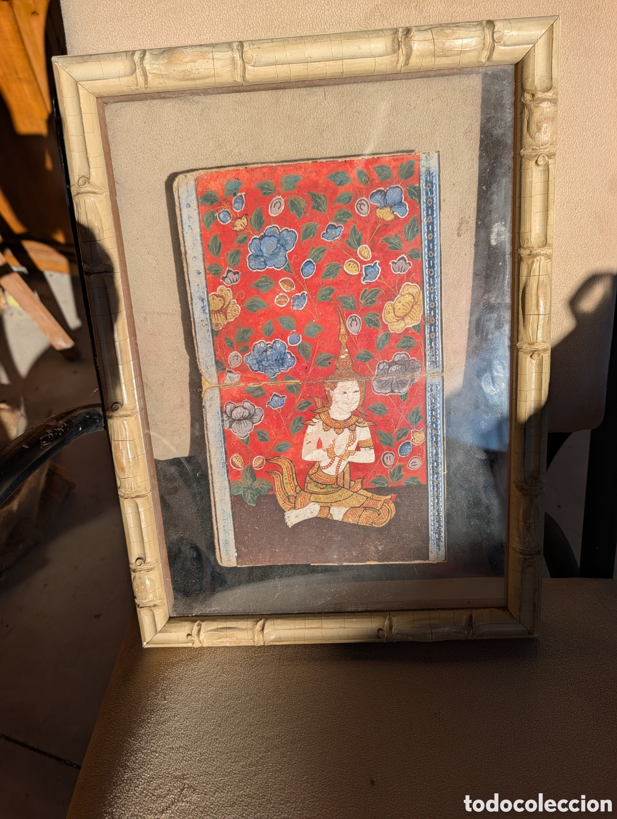Arte: Antiguo manuscrito iluminado tailandes pintura sobre papel Khoi deidad de Siam marco bambu