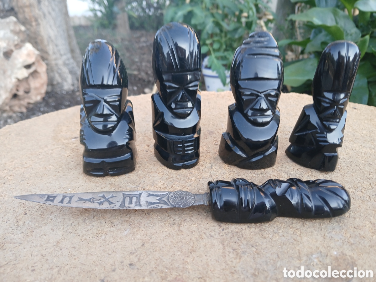 Arte: LOTE, 5 FIGURAS DE OBSIDIANA, ABRE CARTAS DE PLATA.