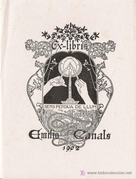 Arte: EX LIBRIS DE ALEXANDRE DE RIQUER PARA EMILIO CANALS &ndash; 1902. - Foto 1