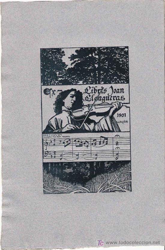 Arte: EX LIBRIS DE ALEXANDRE DE RIQUER PARA JOAN LLONGUERAS- 1901. - Foto 1