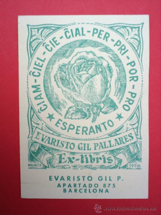 Arte: EX-LIBRIS -EVARISTO GIL PALLARES-1958 - Foto 1
