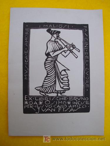 Arte: Ex libris JUAN FISAS. Dibujo de Bruno Da Osimo - Foto 1