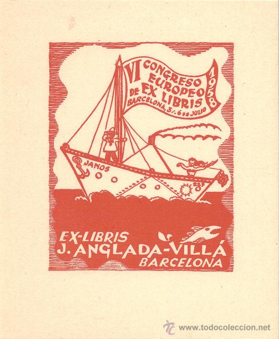 Arte: EX-LIBRIS DE JUAN ANGLADA-VILL&Aacute; - 1958 - Foto 1