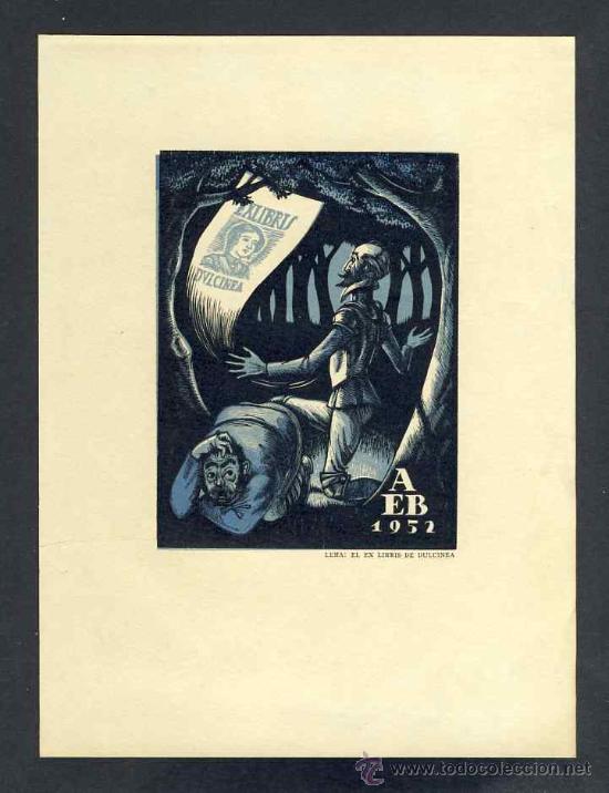 Arte: Ex-libris de A.E.B con ilustracion del Quijote - Foto 1