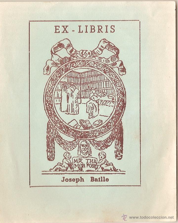 Arte: EX-LIBRIS DE JOSEPH BATLLE autor AN&Ograve;NIM - Foto 1