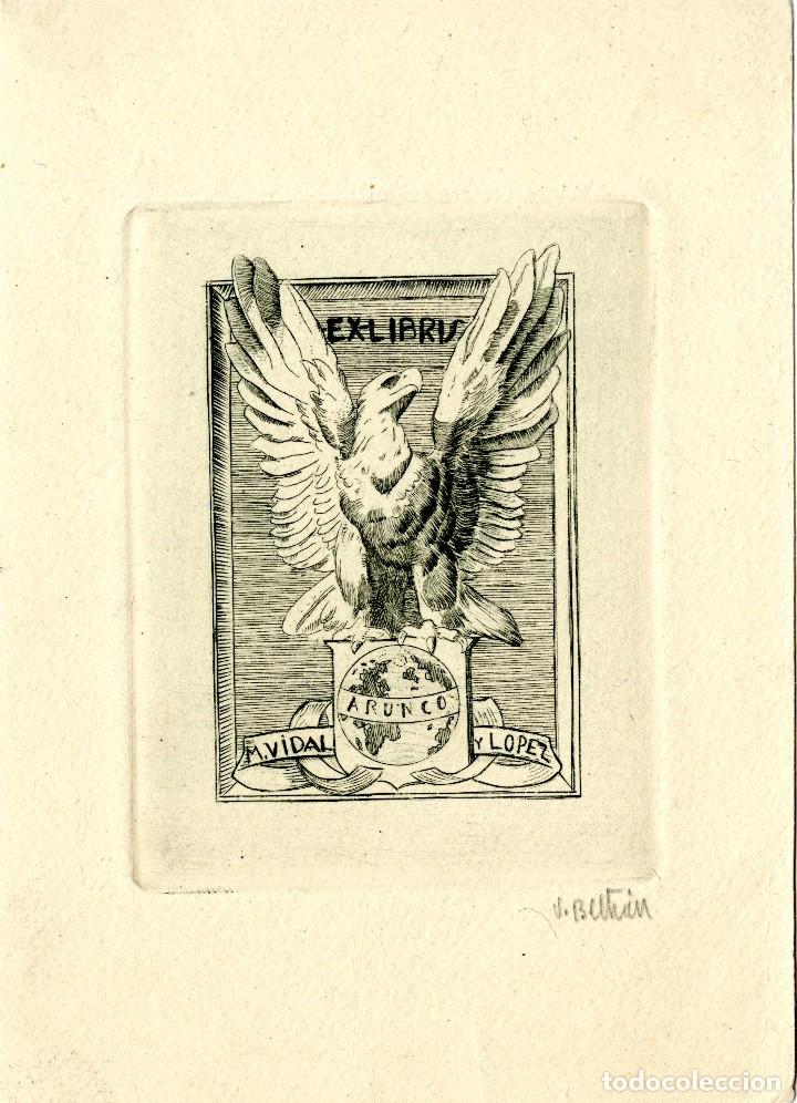 Arte: Beltr&aacute;n, Vicente. Ex Libris para  M. Vidal y L&oacute;pez - Foto 1