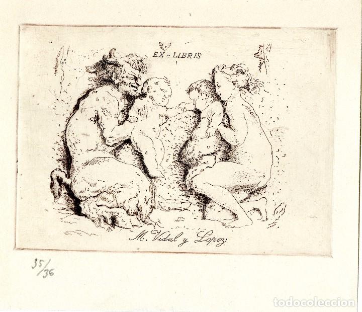 Arte: Beltr&aacute;n, Vicente. Ex Libris para M. Vidal y L&oacute;pez - Foto 1