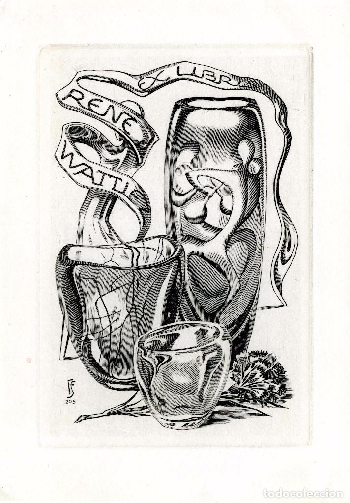 Arte: FERN&Aacute;NDEZ S&Aacute;EZ, J. (1924-). Ex Libris para Rene Wattlez - Foto 1