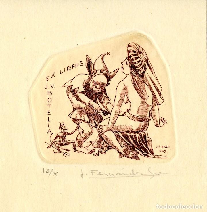 Arte: Fern&aacute;ndez S&aacute;ez, J (1924-) Ex Libris para J V. Botella - Foto 1