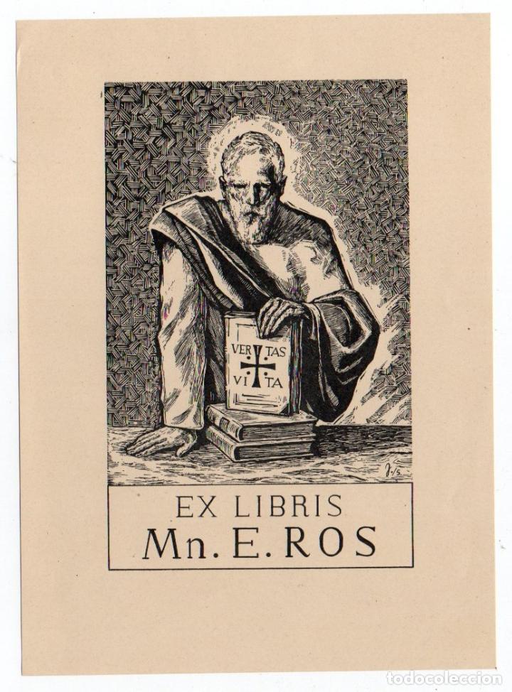 Arte: EX-LIBRIS DE MN. ERNEST ROS - AUTOR J. ORTIZ - Foto 1