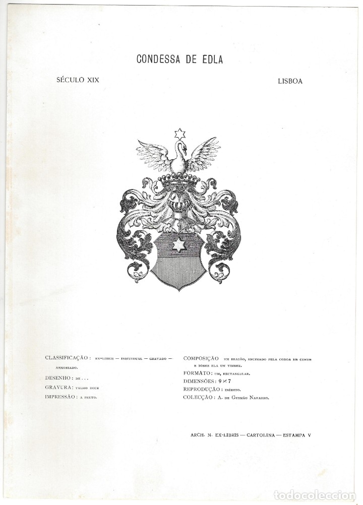 Arte: L&Aacute;MINA CON EX- LIBRIS.- CONDESSA DE EDLA. LISBOA - 1927 - Foto 1