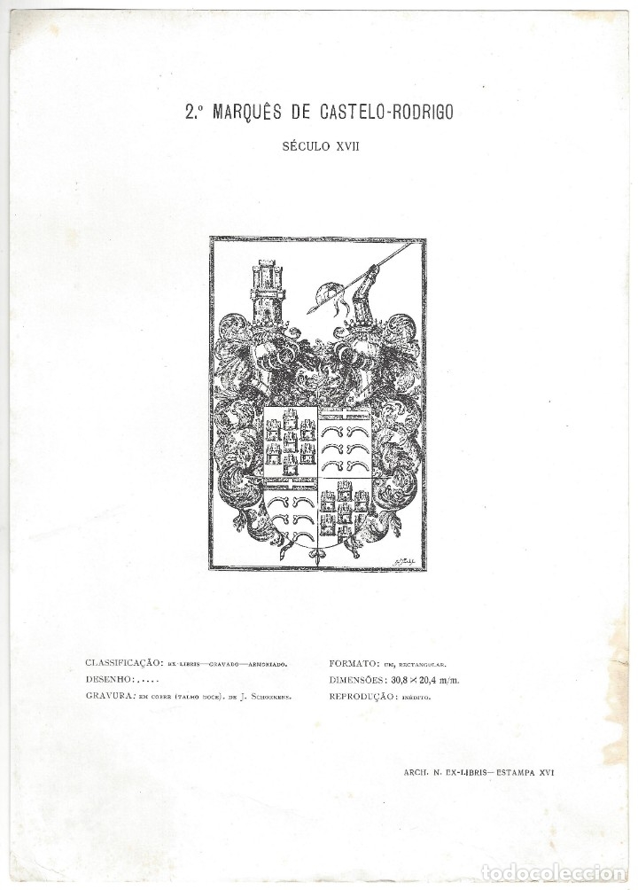 Arte: L&Aacute;MINA CON EX- LIBRIS.- 2&ordm; MARQU&Ecirc;S DE CASTELO- RODRIGO- 1927 - Foto 1