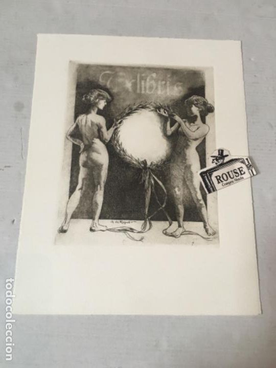 Arte: Antiguo grabado EX LIBRIS A. RIQUER 28X22 cm. - Foto 1