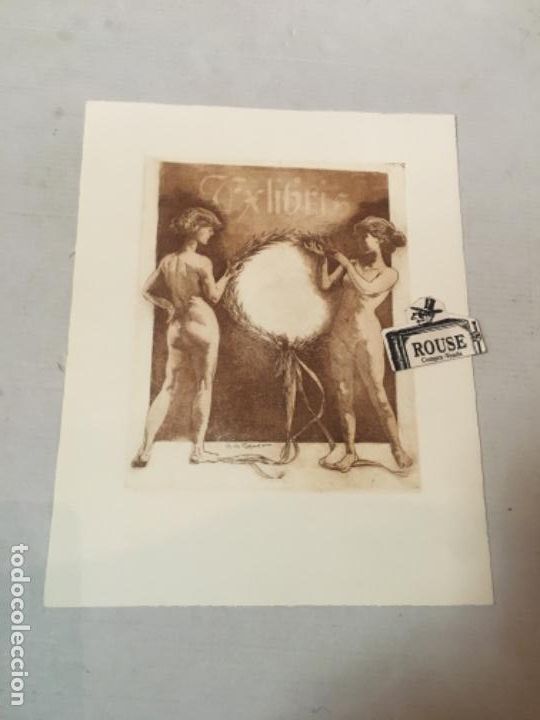 Arte: Antiguo grabado EX LIBRIS A. RIQUER 28X22 cm. - Foto 1
