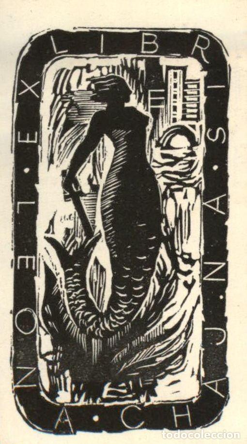 Arte: ORIGINAL - EXLIBRIS EX-LIBRIS - Leon A Chaj Na - 8 X 4 CMS - Foto 1