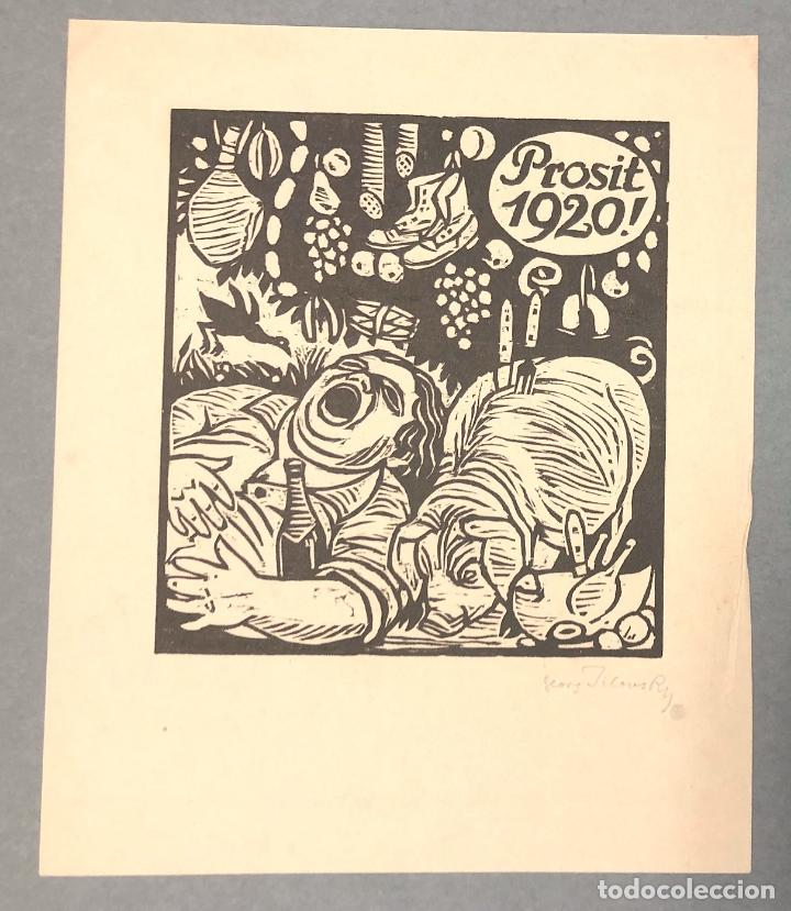 Arte: EXLIBRIS ALEMAN DESEANDO SALUD PARA EL A&Ntilde;O 1920. GRAN FORMATO - Foto 2