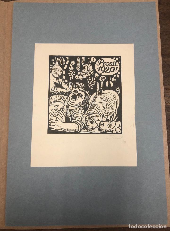 Arte: EXLIBRIS ALEMAN DESEANDO SALUD PARA EL A&Ntilde;O 1920. GRAN FORMATO - Foto 1