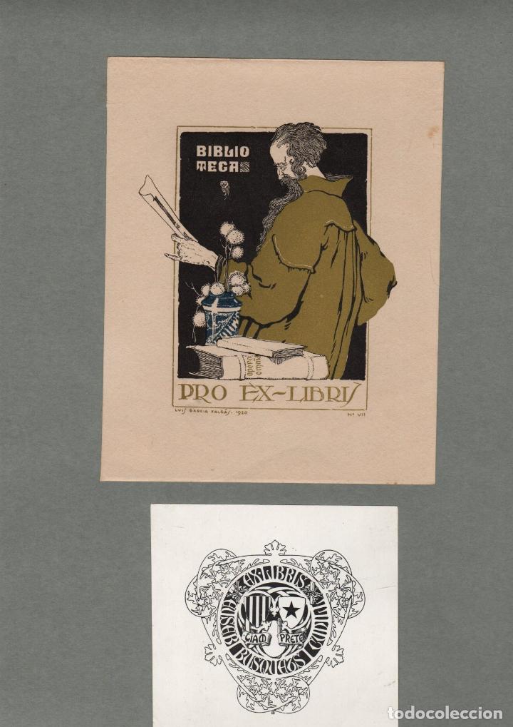 Arte: LOTE DE 2 EXLIBRIS. BIBLIO MEGA Y BUSQUETS. 1920 - Foto 1