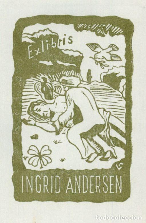 Arte: EXLIBRIS Bookplate Lorentz May para Ingrid Andersen Denmark 11 x 8 cms - Foto 1
