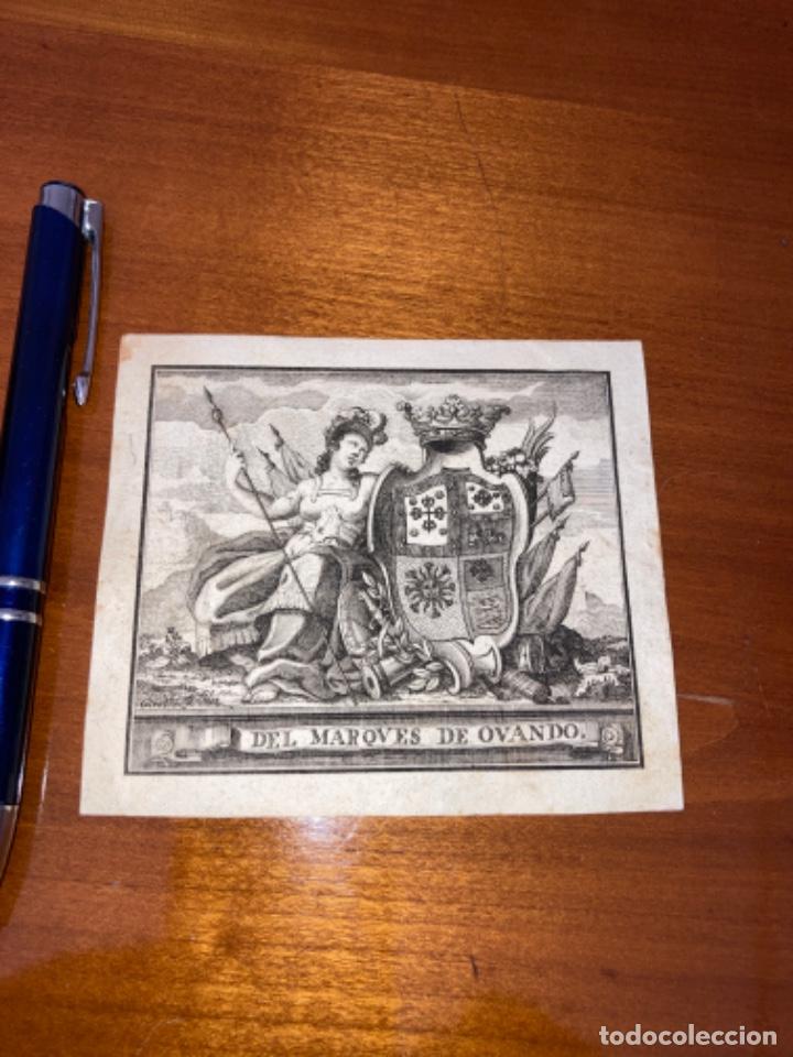 Arte: Ex libris her&aacute;ldico del siglo XVIII MARQUES DE OVANDO - Foto 1