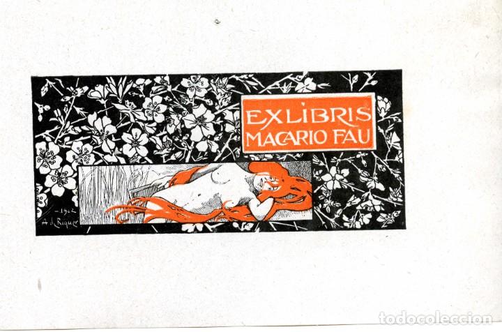 Arte: Alexandre de Riquer. Ex libris para Macario Fau - Foto 1