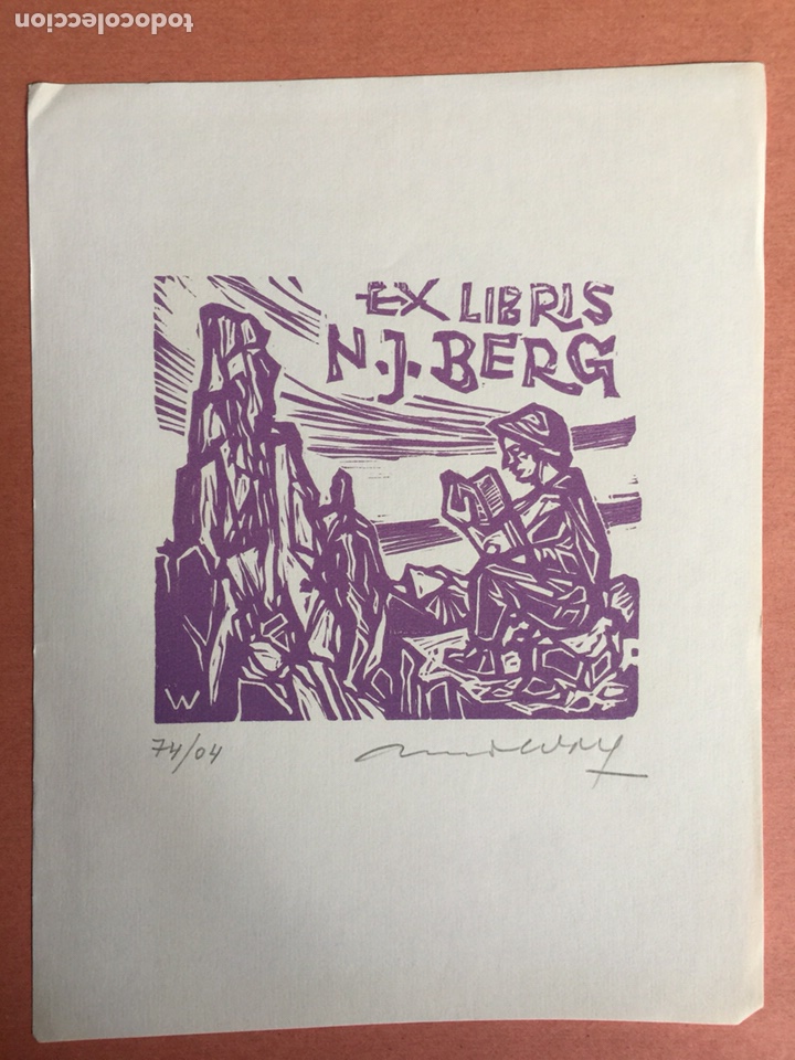 Arte: Ex Libris N.J. Berg. Xilogr&aacute;fico. Remo Wolf - Foto 1