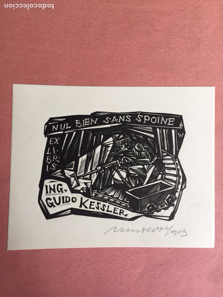 Arte: Ex Libris Guido Kessler. Remo Wolf. Xilogr&aacute;fico - Foto 1