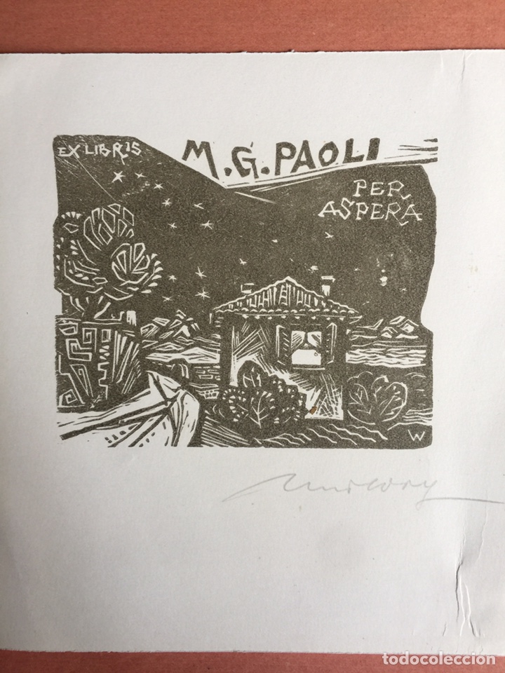 Arte: Ex Libris M.G Paoli. Xilogr&aacute;fico - Foto 1