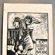 Arte: EX-LIBRIS VEIT BAUER. ARTISTA RUDOLF NEHMER. TITULADO DIOGENES. DRESDEN, 1947.