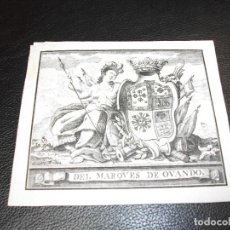 Arte: SIGLO XVIII EX LIBRIS HERÁLDICO DEL MARQUES DE OVANDO Nº 660 CATALOGO VINDEL EXLIBRIS GRABADO