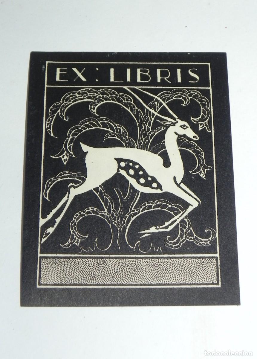 Arte: EX LIBRIS CON DIBUJO DE CIERVO, MIDE 10 X 7,6 CMS. - Foto 1