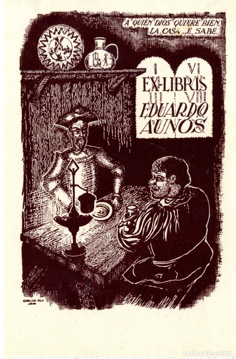 Arte: J. Anglada Villa. Ex libris para Eduardo Aun&oacute;s - Foto 1