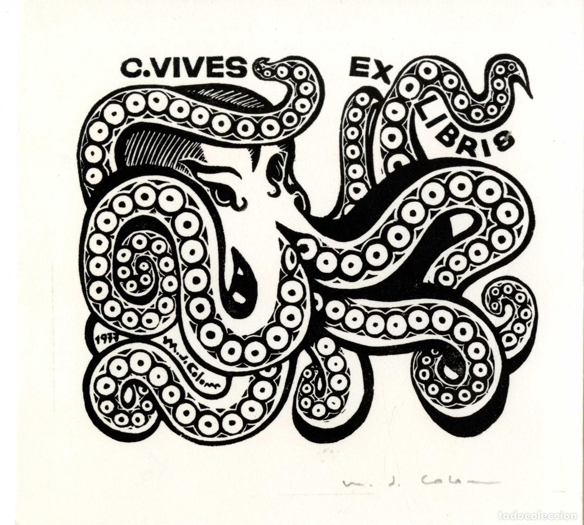Arte: Mar&iacute;a Josefa Colom. Ex Libris para C. Vives - Foto 1